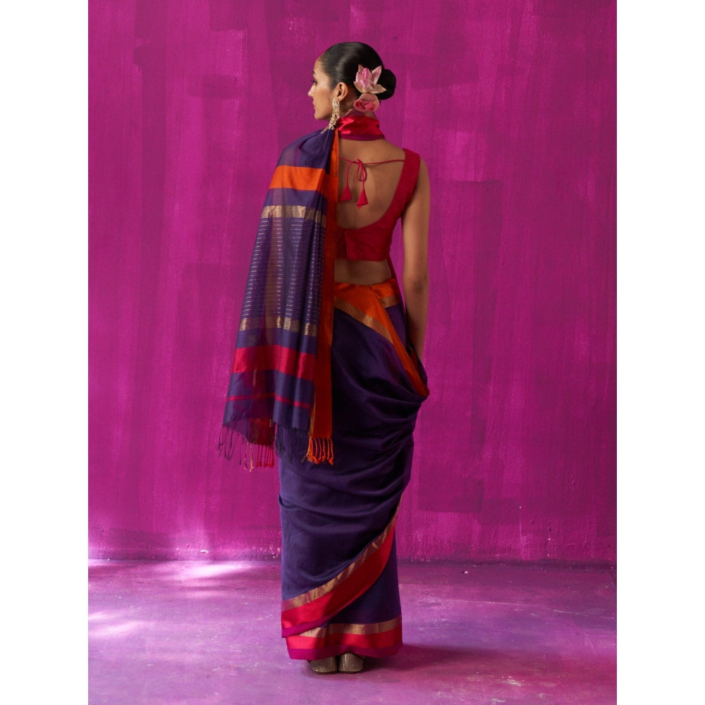 Five Point Five Multi-Colour Stripes Mohini Saree with Unstitched Blouse