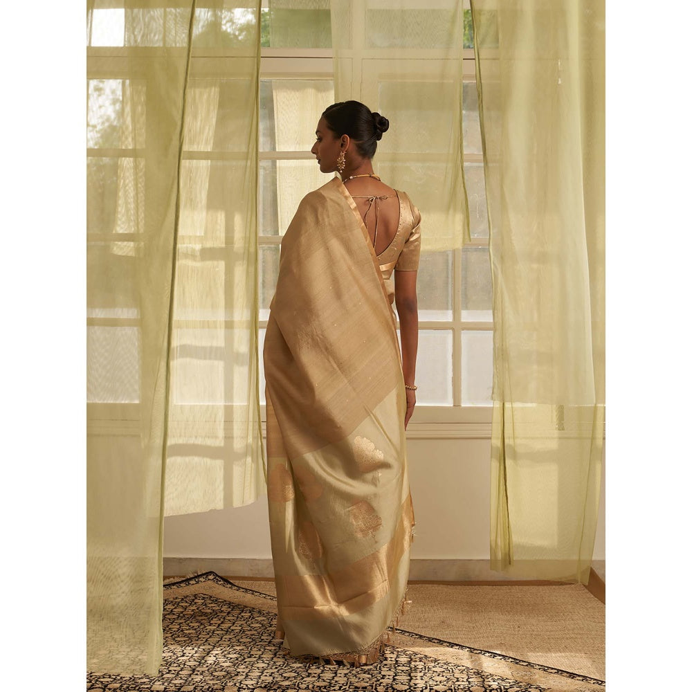 Five Point Five Beige Amoha Saree with Unstitched Blouse