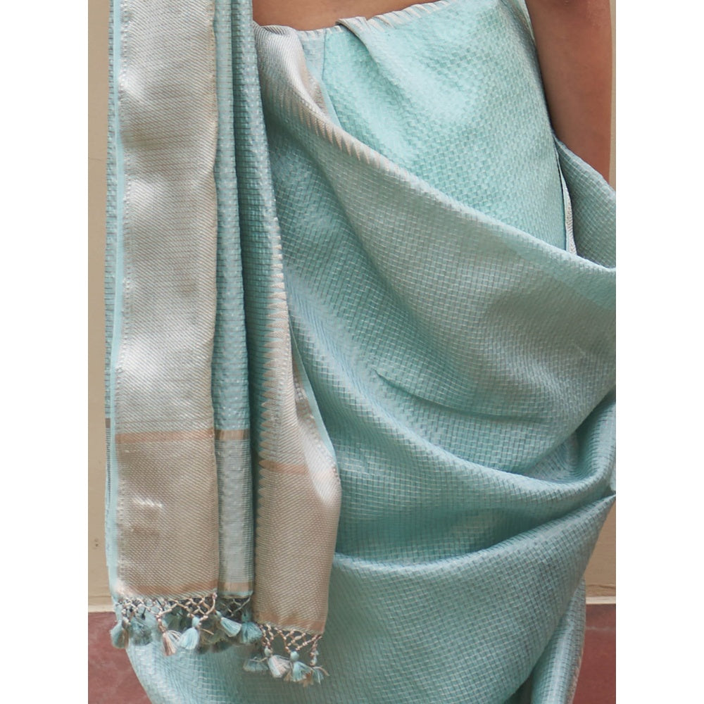 Five Point Five Shobha Blue Saree with Unstitched Blouse