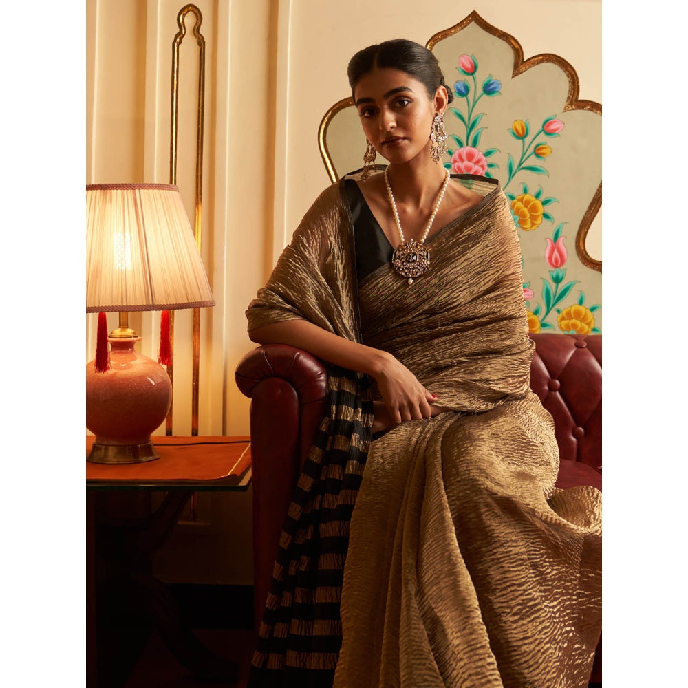 Five Point Five Afreen Brown Saree with Unstitched Blouse