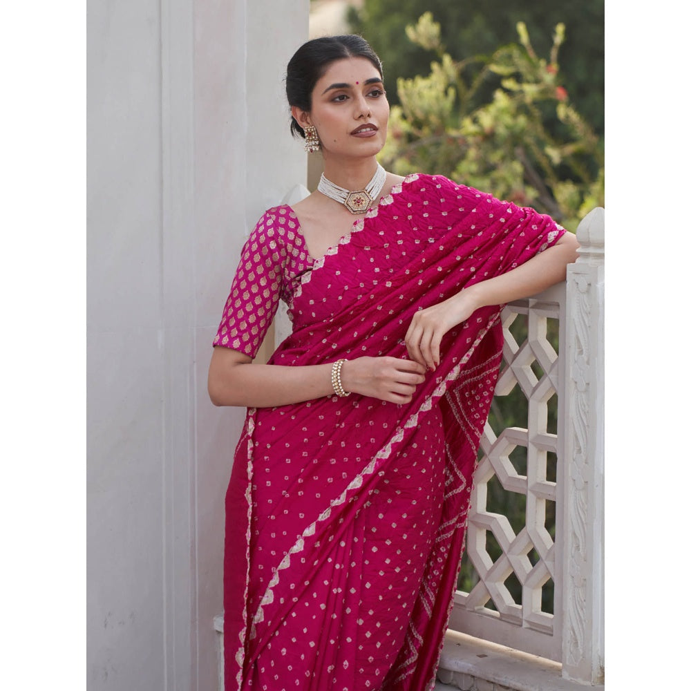 Five Point Five Nandini Pink Saree with Unstitched Blouse