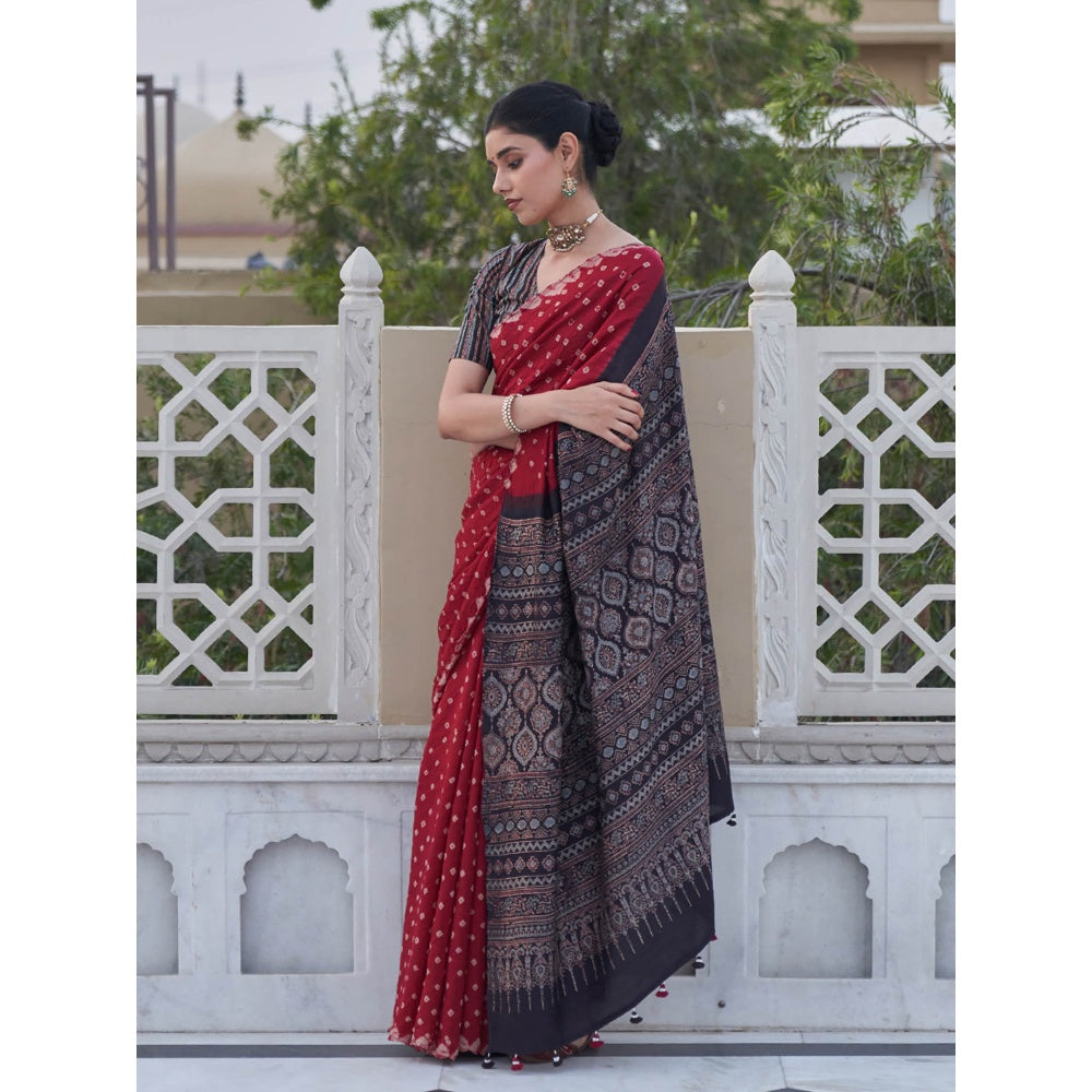 Five Point Five Parinita Maroon Saree with Unstitched Blouse