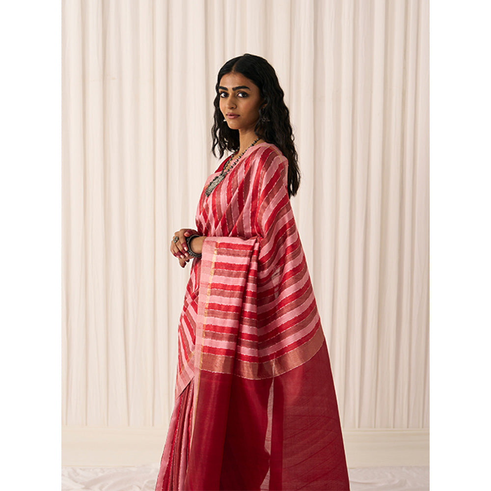 Five Point Five Women's Pankti Red Printed Saree with Unstitched Blouse