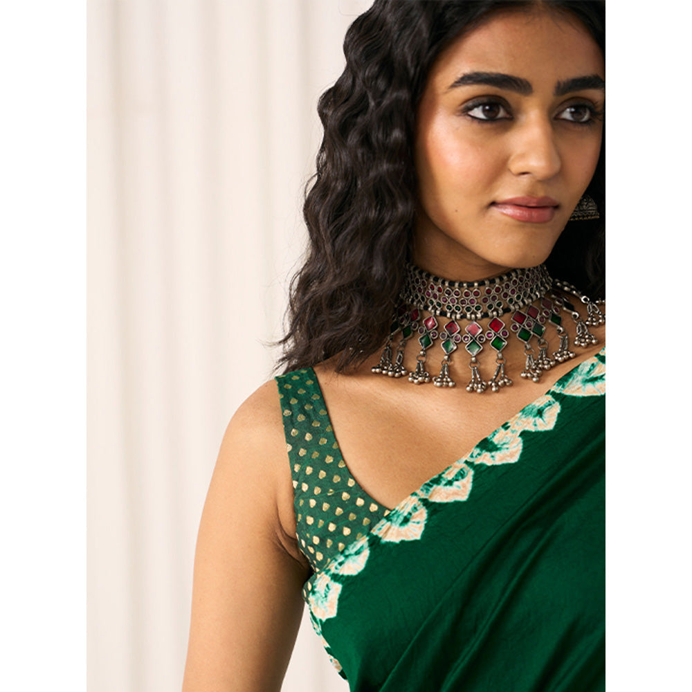 Five Point Five Women's Poonam Green Tie & Dye Saree with Unstitched Blouse