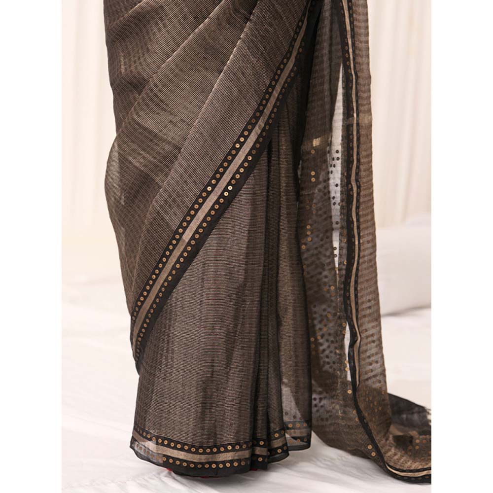 Five Point Five Women's Tara Black Woven Saree with Unstitched Blouse