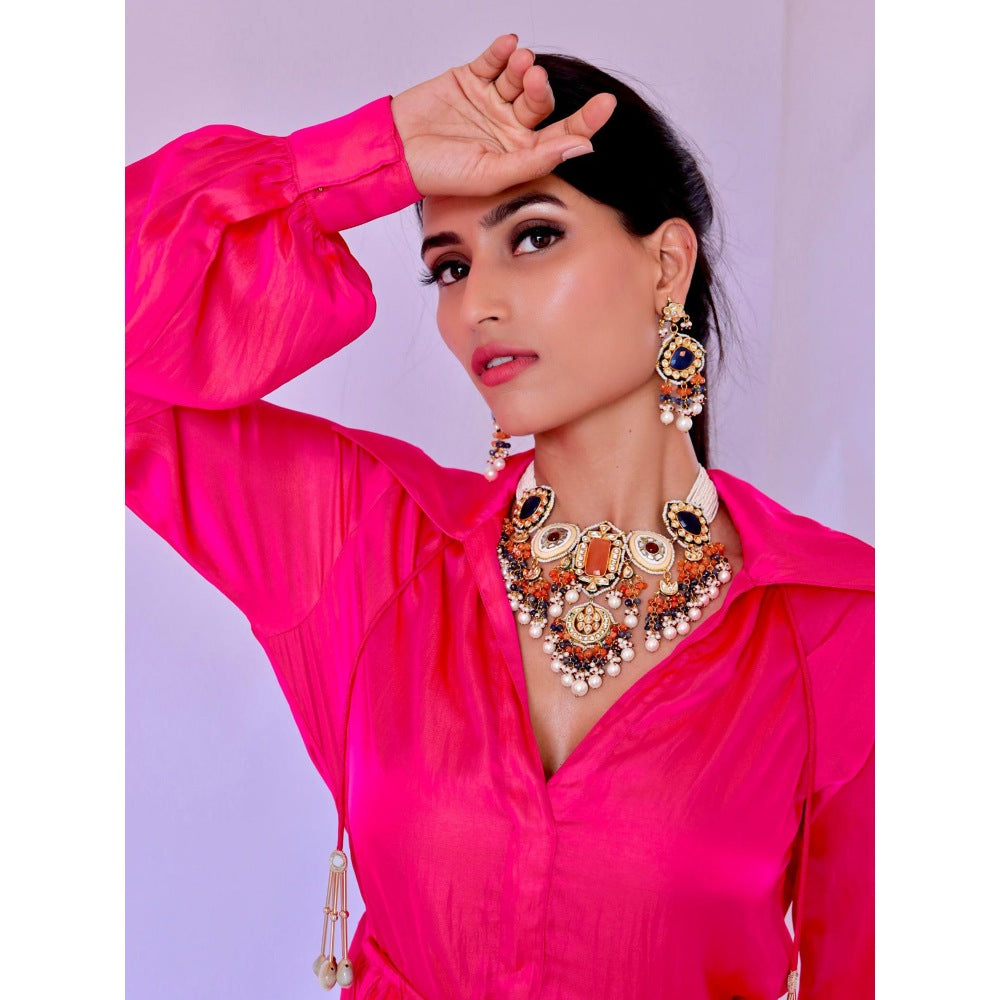 FORAM PATEL Solid Pink Wrap Dress