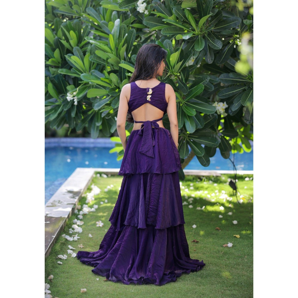 FORAM PATEL Purple Ruffle Maxi Dress