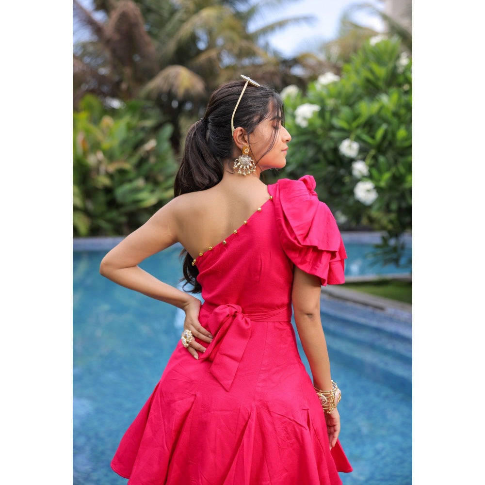 FORAM PATEL Pink One Shoulder Mini Dress