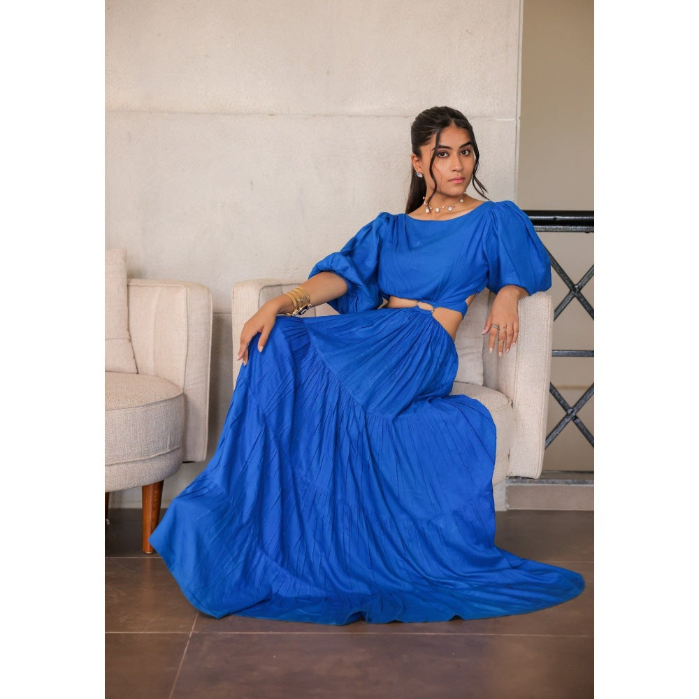 FORAM PATEL Electric Blue Tiered Maxi Dress