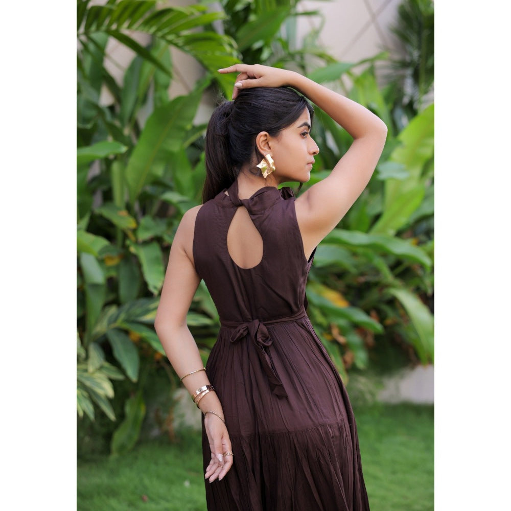 FORAM PATEL Dark Brown Tiered Maxi Dress