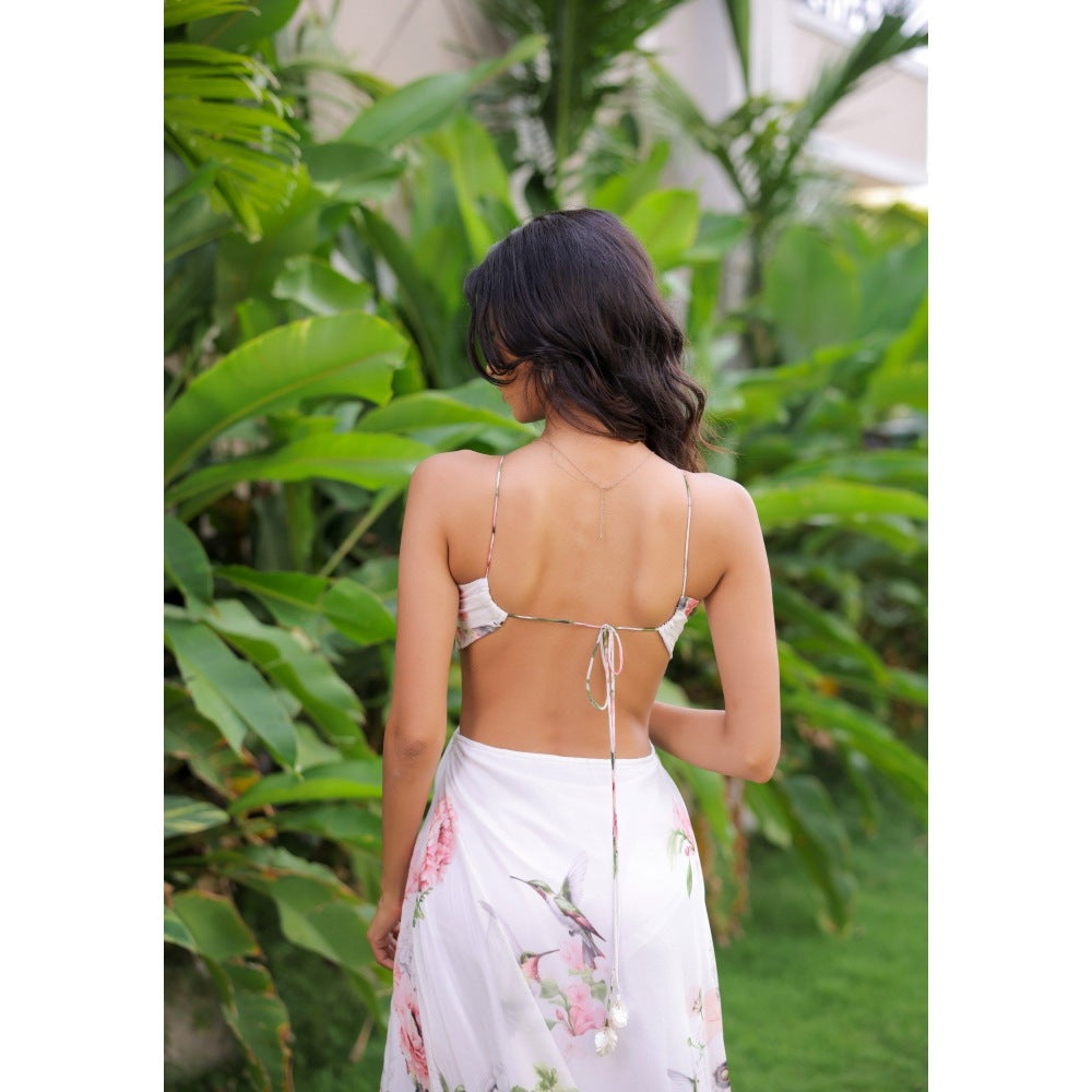 FORAM PATEL White Floral Printed Maxi Dress