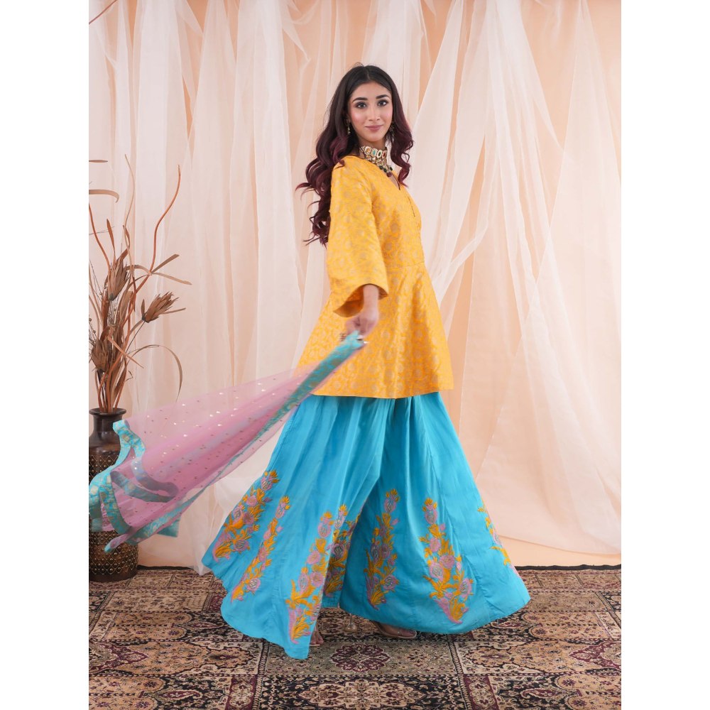 Farha Syed Yellow Peplum Sharara (Set of 3)
