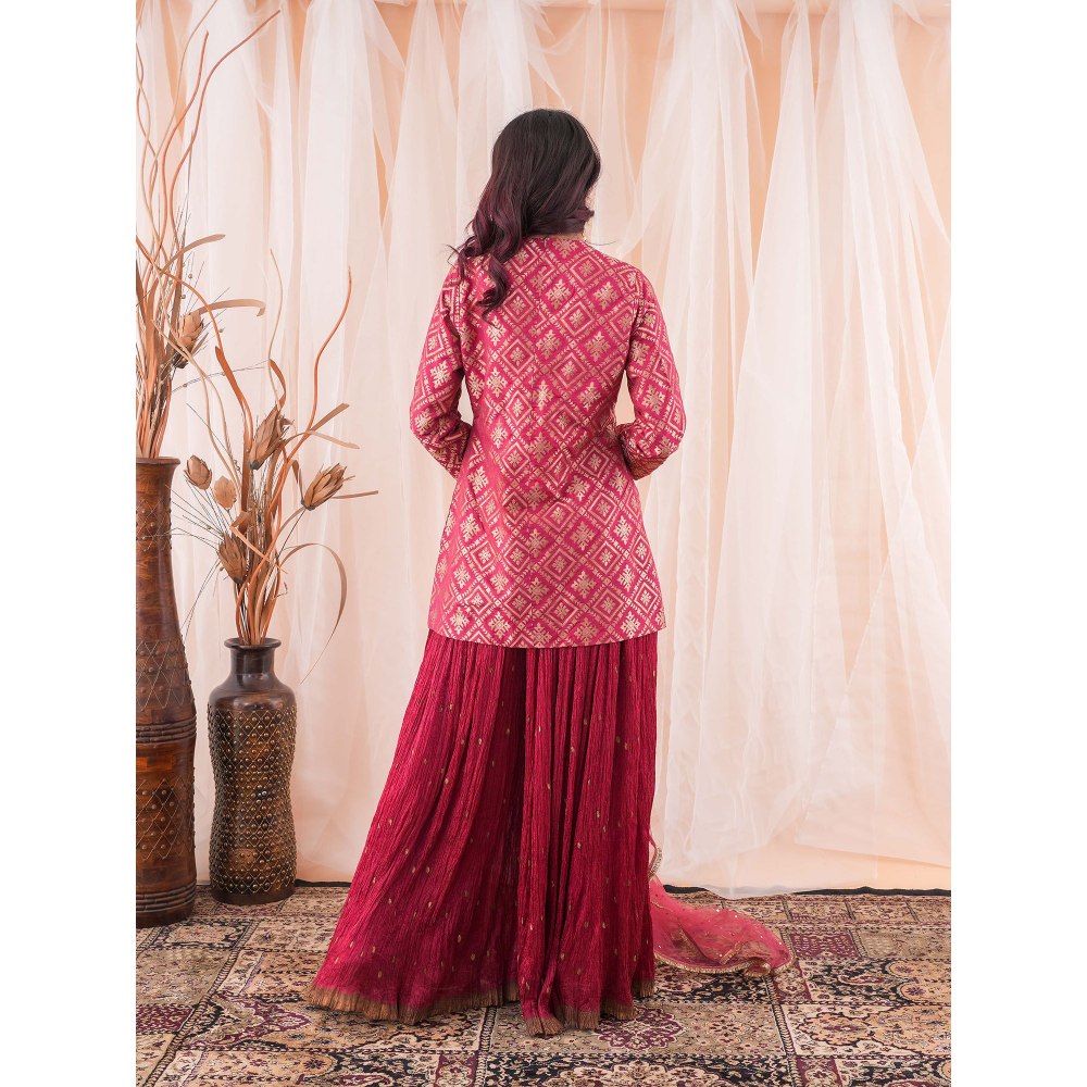 Farha Syed Red Sharara Kurta (Set of 3)