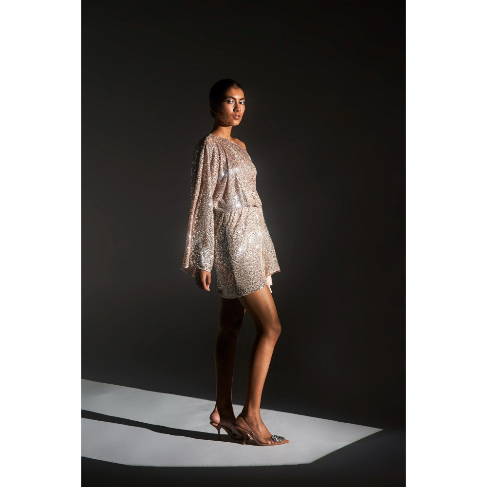 KANGANA TREHAN Peach Embellished Wrap Dress with Satin Belt (Set of 2)