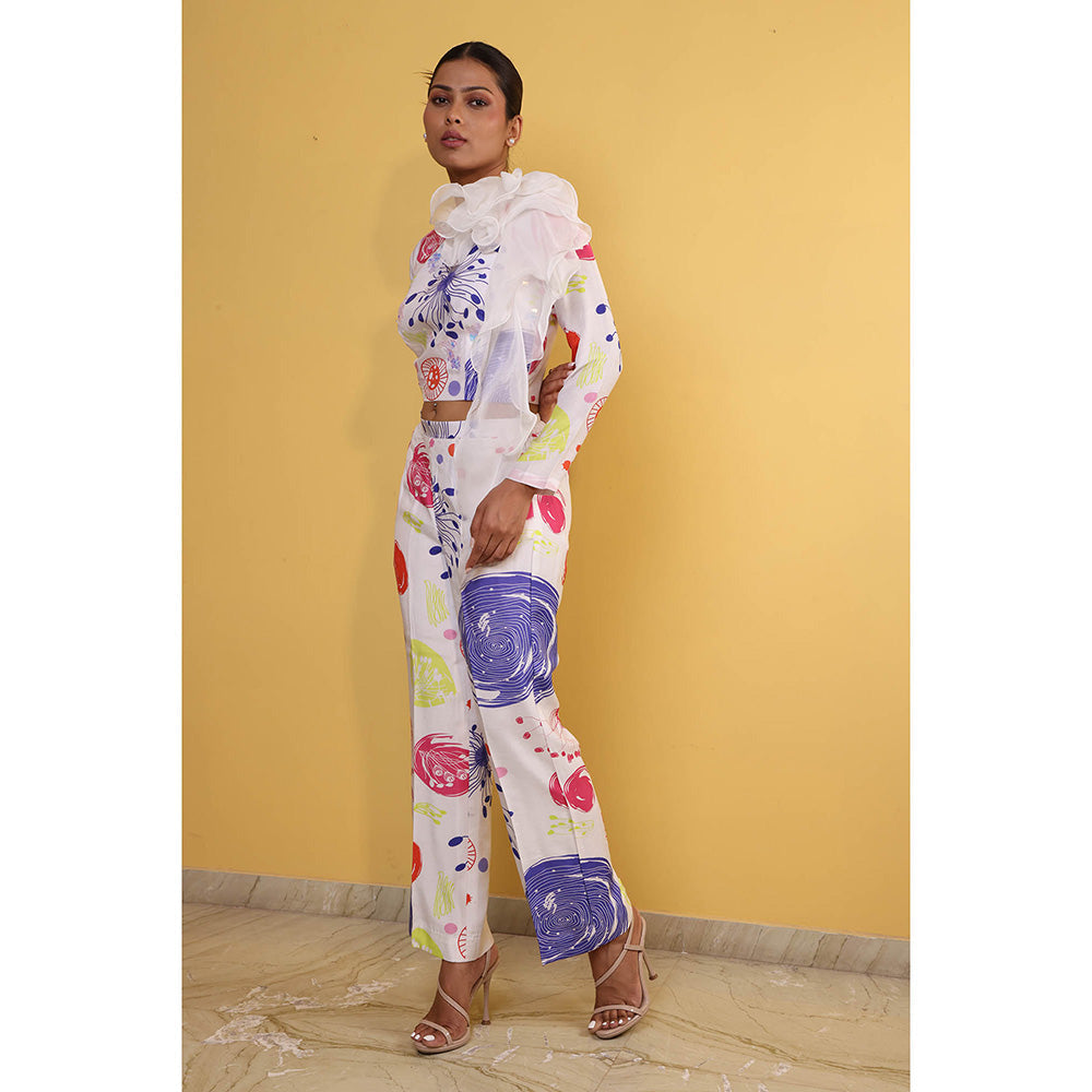 GAGAN VOHRA Organ Ruffel Co-Ord Set - White