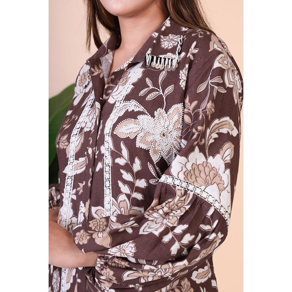 GAGAN VOHRA Womens Floral Brown Dress