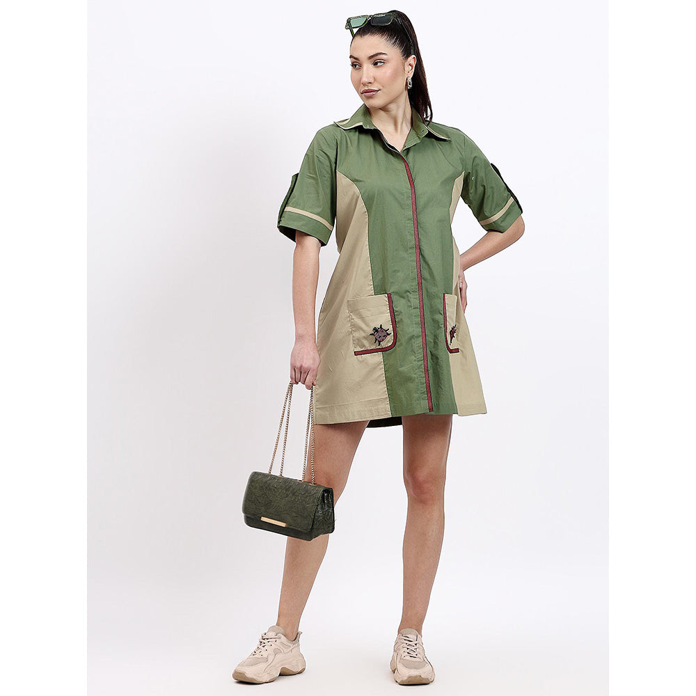 GAGAN VOHRA Womens Colorblock Olive Dress