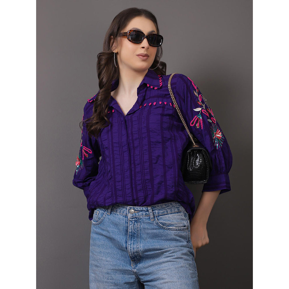 GAGAN VOHRA Womens Embroidered Navy Blue Shirt