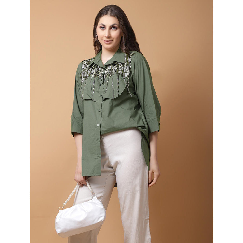 GAGAN VOHRA Womens Sequined Olive Shirt
