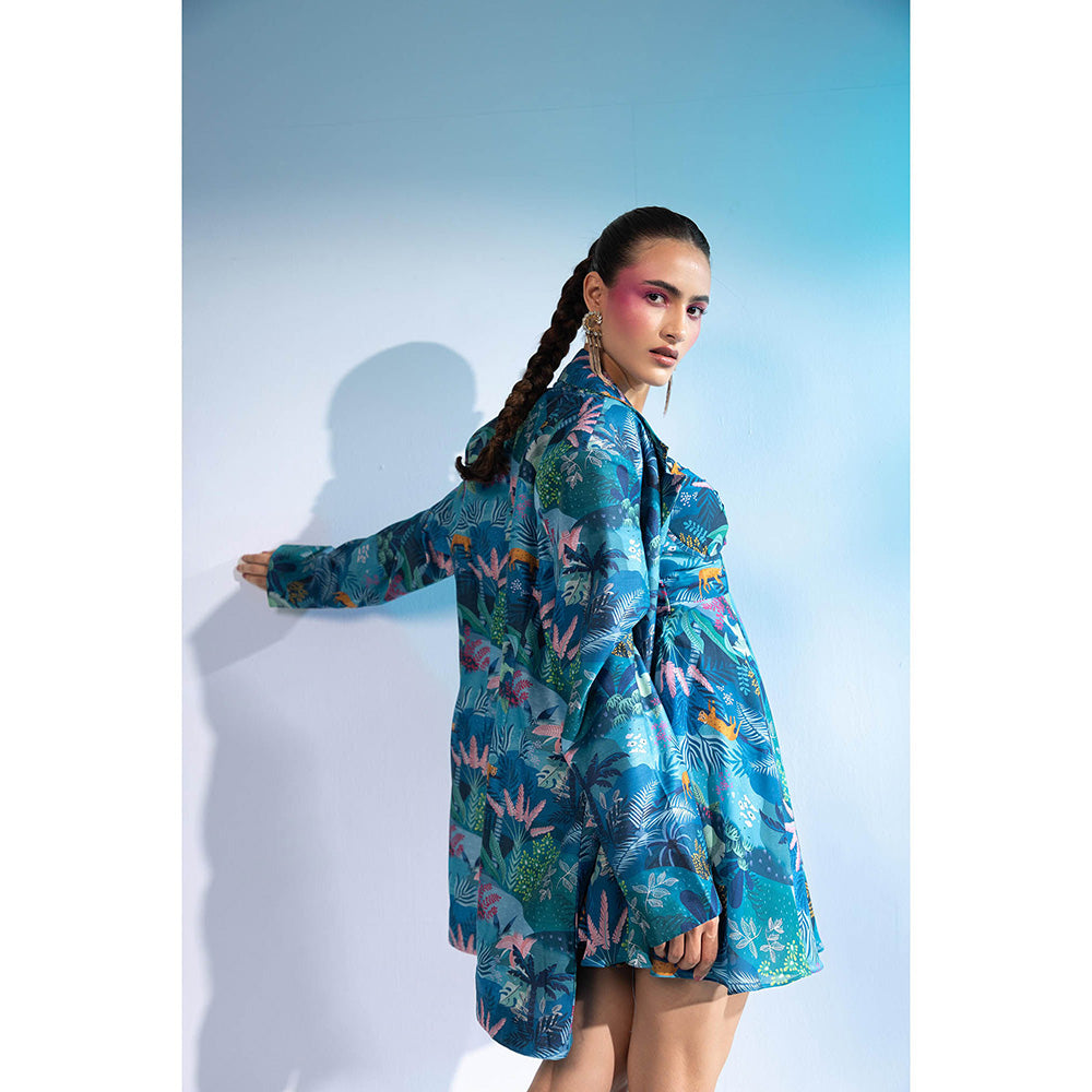 Gazab By Miku Kumar Teal La Villette Paris Mini Dress with Blazer (Set of 2)