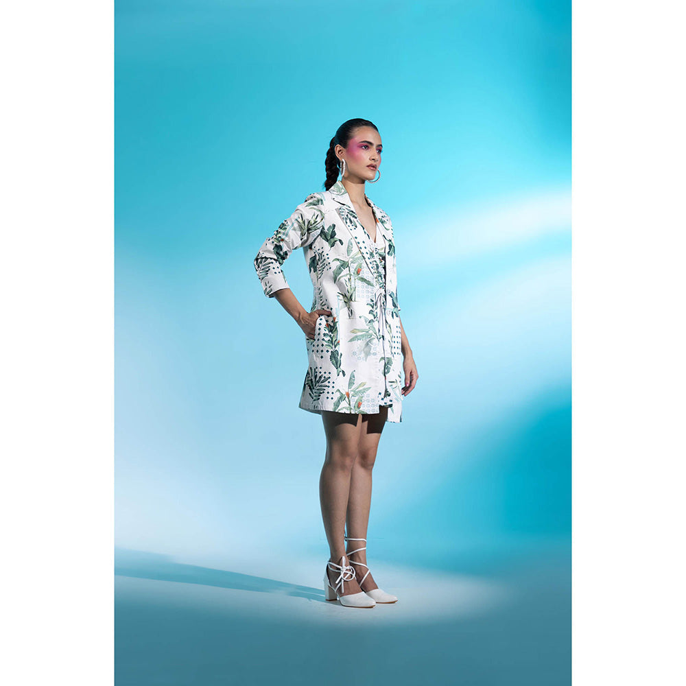 Gazab By Miku Kumar White Seine Serenade Paris Mini Dress with Blazer (Set of 2)