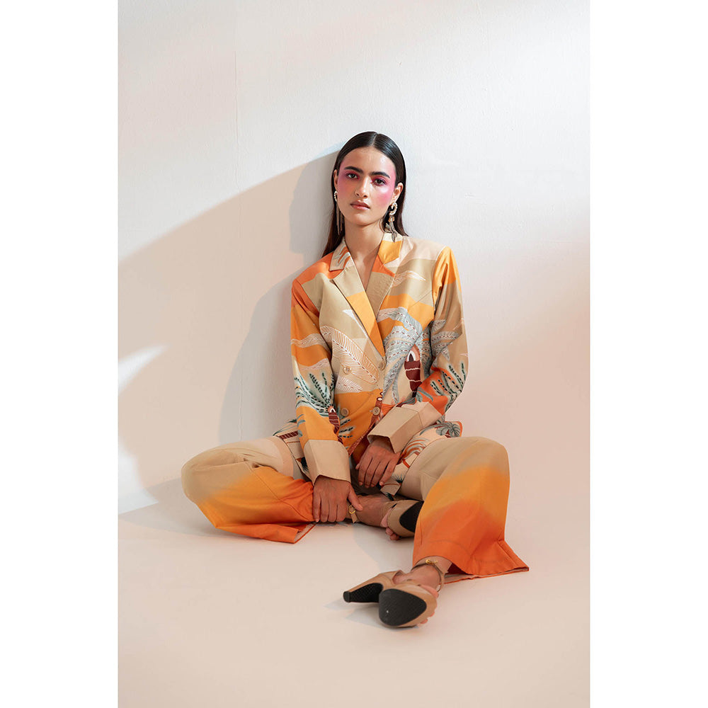 Gazab By Miku Kumar Orange Les Cerf'S Paris Co-Ord (Set of 2)