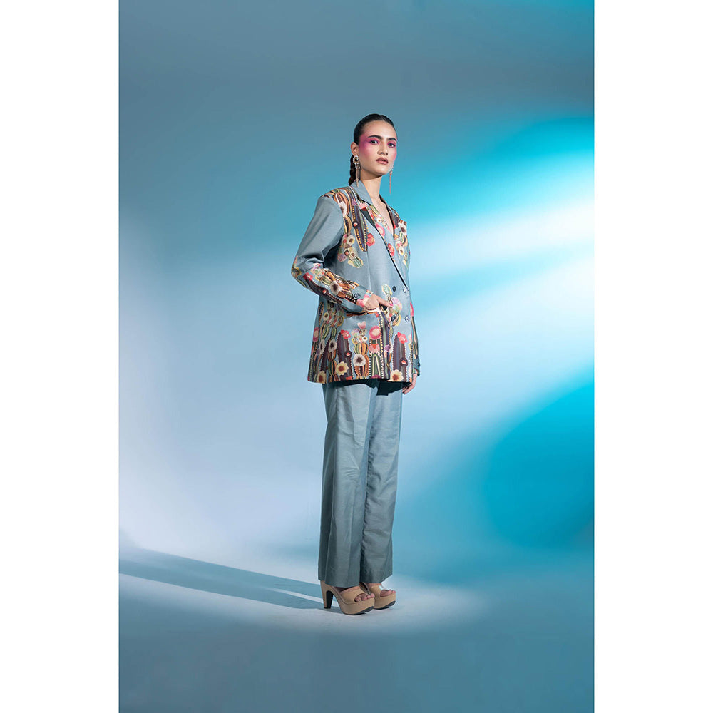 Gazab By Miku Kumar Blue Le Cactus Paris Co-Ord (Set of 2)