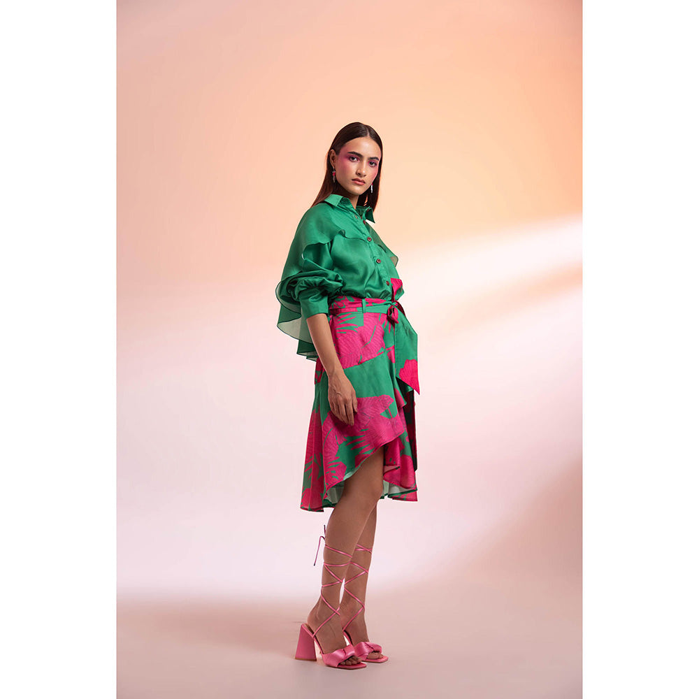 Gazab By Miku Kumar Green Midnight In Paris Skirt with Shirt (Set of 2)