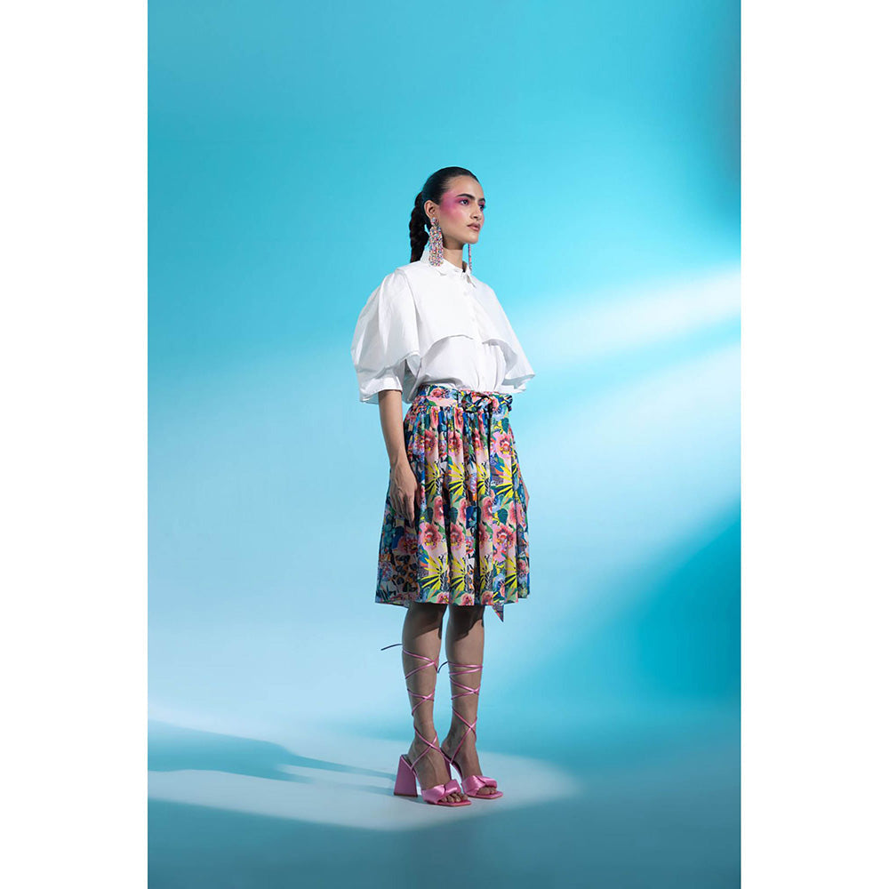 Gazab By Miku Kumar White Jardin Joy Skirt with Shirt (Set of 2)