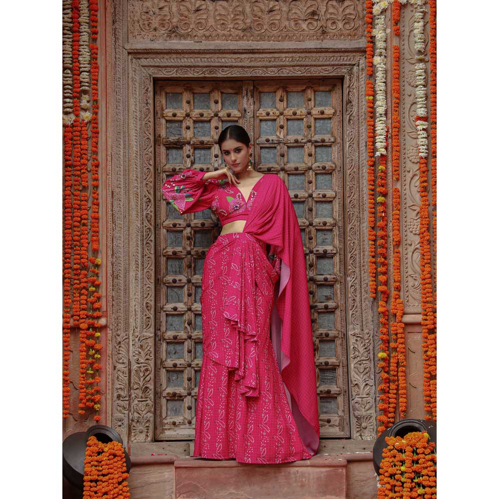 Gazab By Miku Kumar Pink Fiza Pre-Drape Saree with Stitched Blouse