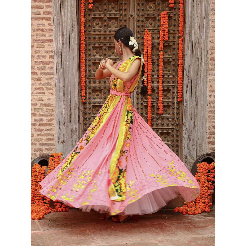 Gazab By Miku Kumar Pink Kaira Anarkali with Dupatta and Belt (Set of 3)