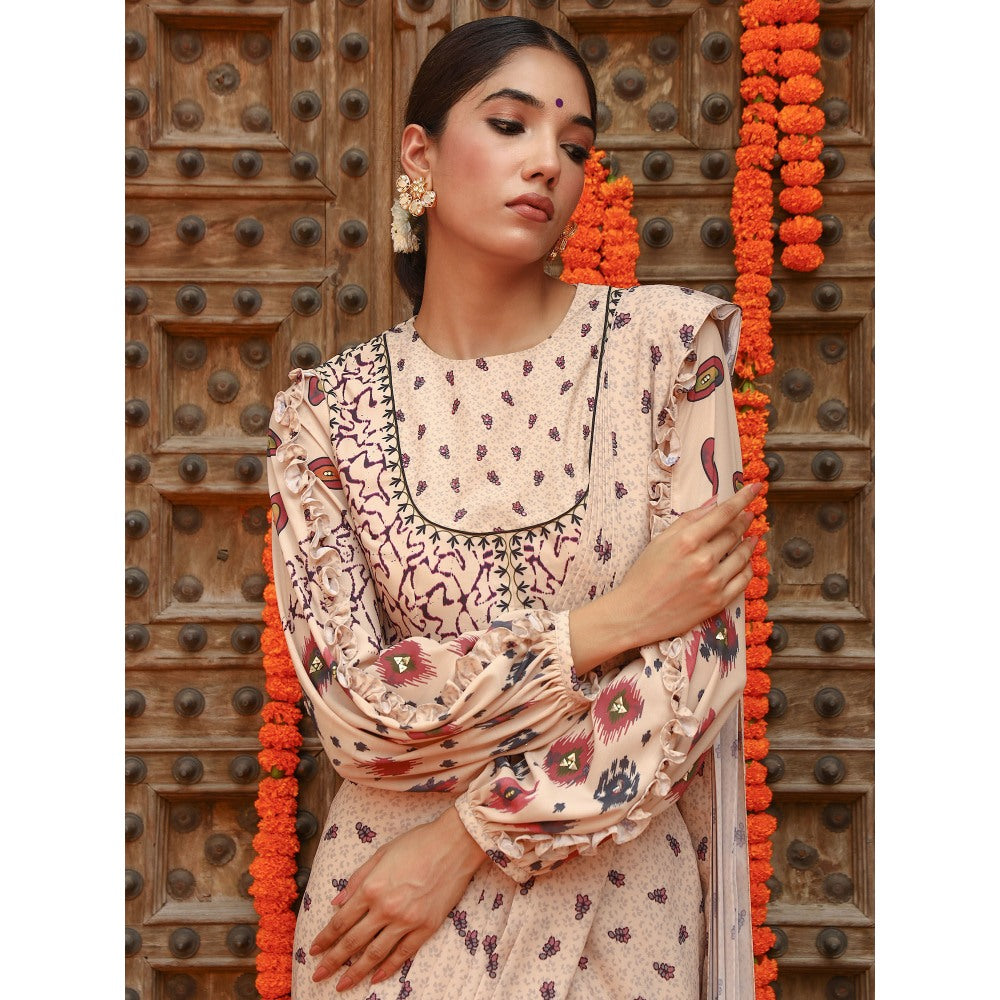 Gazab By Miku Kumar Beige Aurea Drape Saree with Stitched Blouse