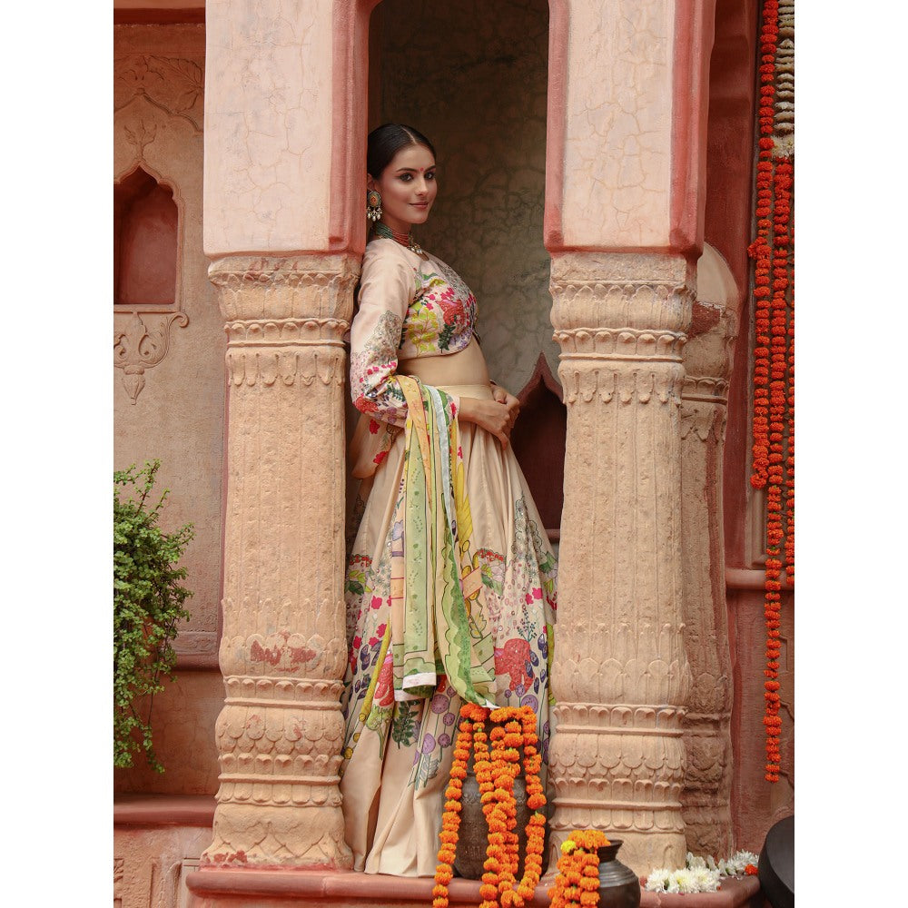 Gazab By Miku Kumar Beige Shanvi Lehenga with Blouse and Dupatta (Set of 3)