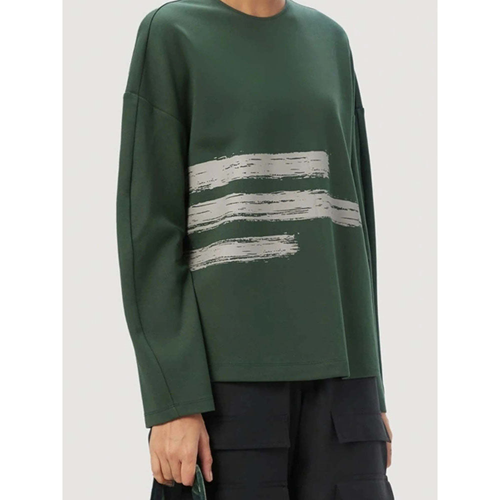 Genes Lecoanet Hemant Women Cotton Full Sleeves Printed Green Sweatshirt