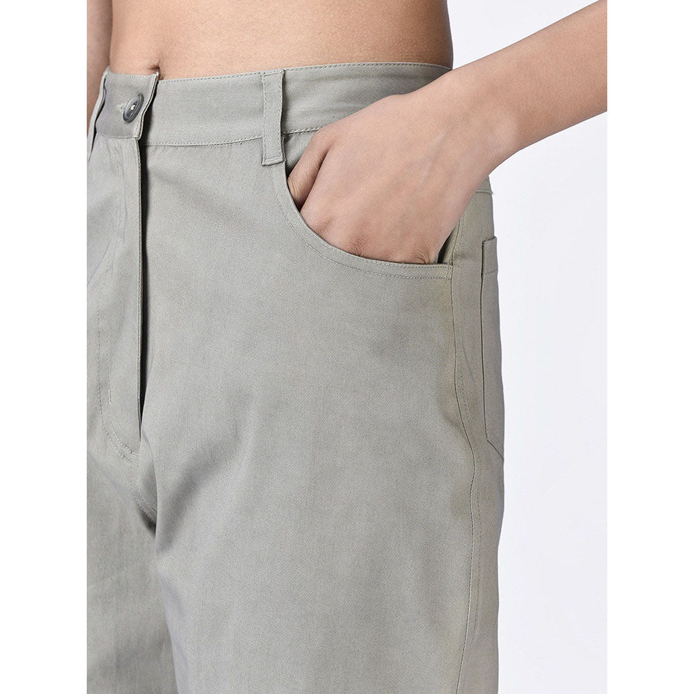 Genes Lecoanet Hemant Womens Grey Cotton Mid Rise Trouser