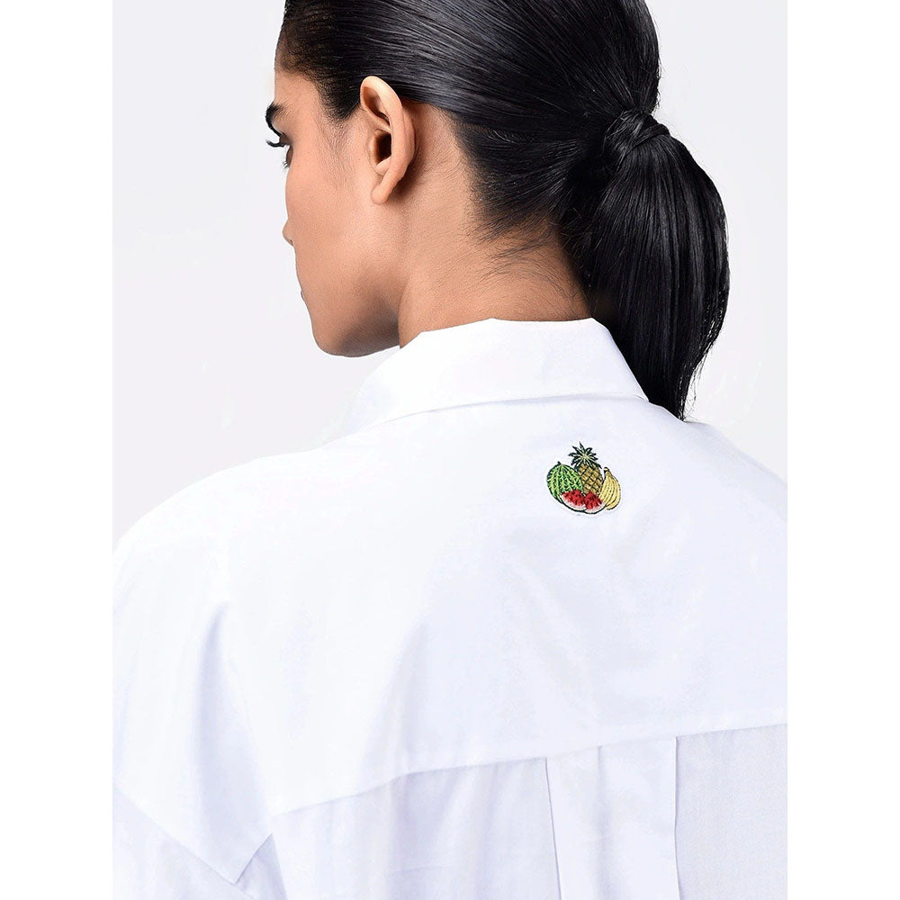 Genes Lecoanet Hemant Women White Cotton Fruit Embroidered Shirt