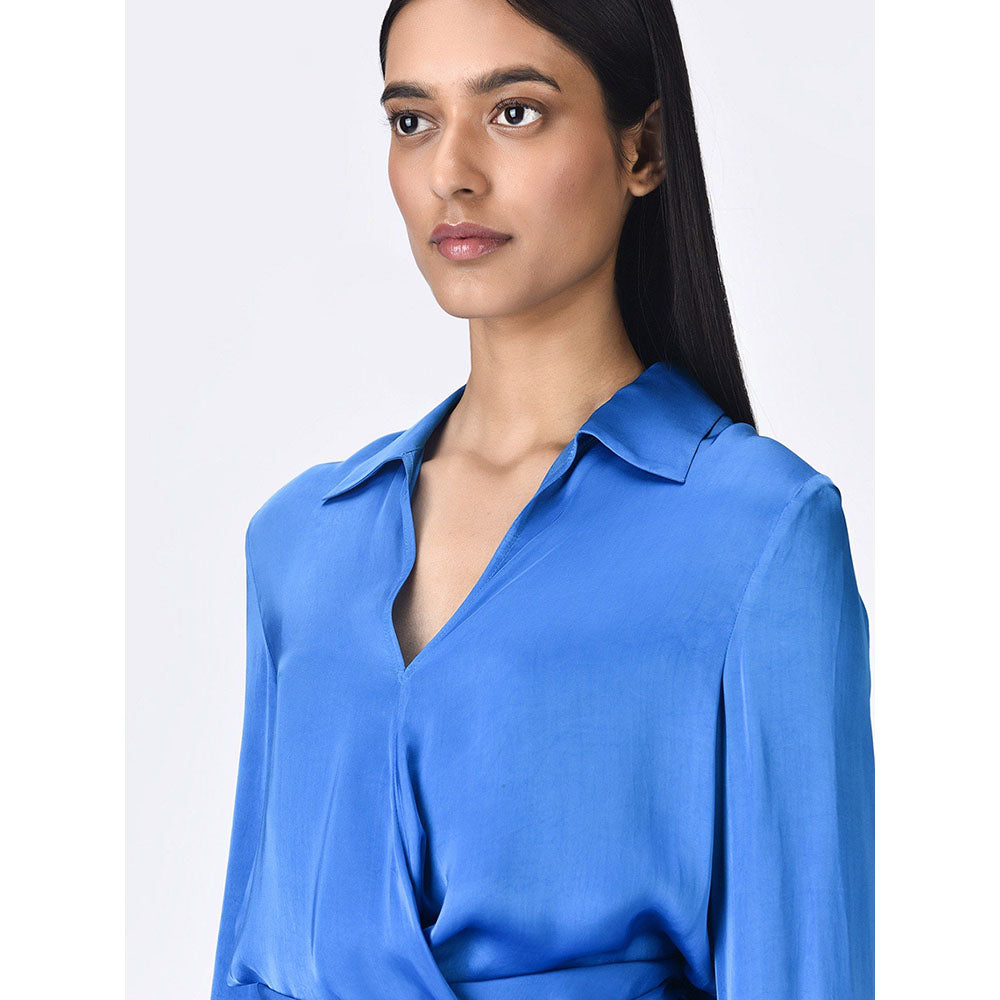 Genes Lecoanet Hemant Women Blue Tie-Knot Solid Regular Fit Shirt