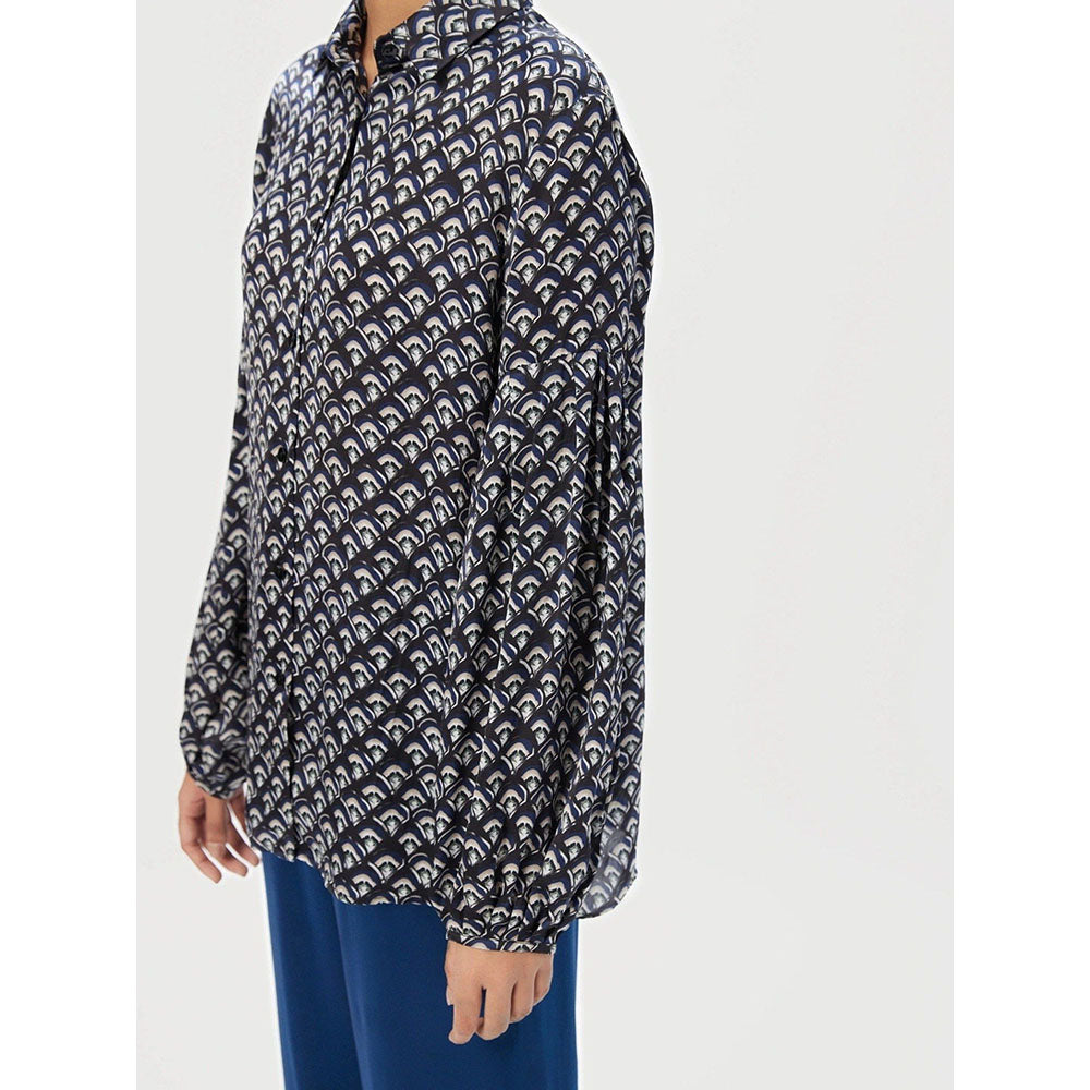 Genes Lecoanet Hemant Women Long Sleeves Blue Printed Shirt