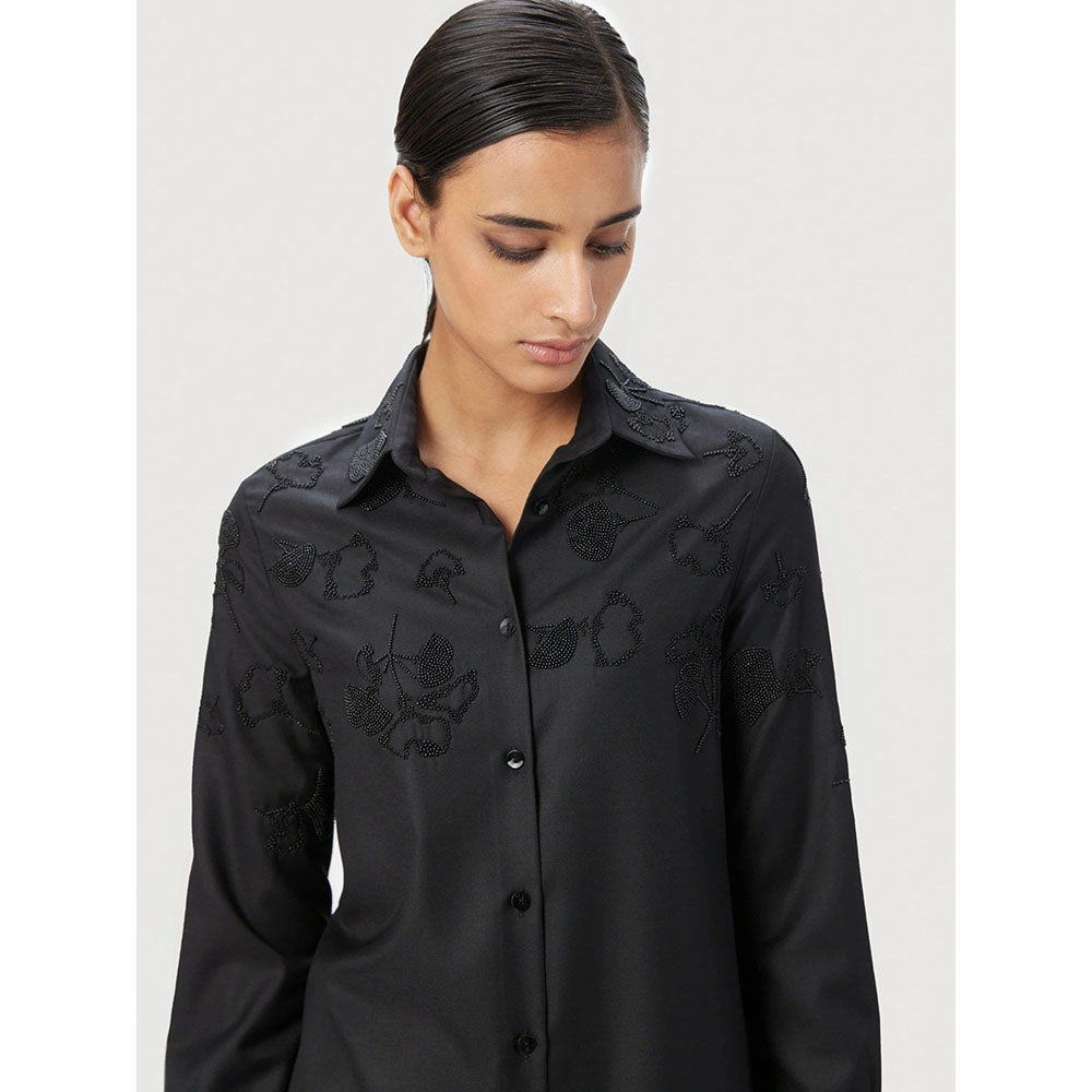 Genes Lecoanet Hemant Women Black Button Placket Embellished Shirt