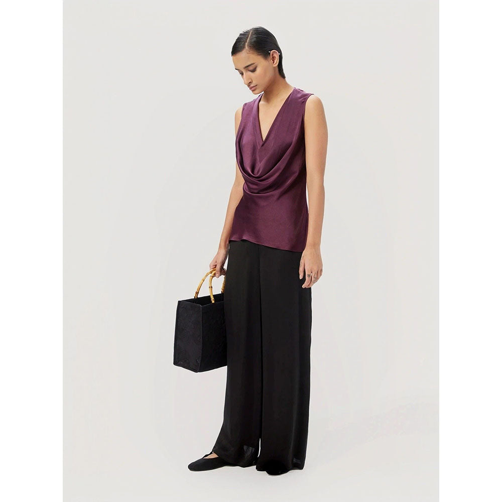 Genes Lecoanet Hemant Women Purple Sleeveless Cowl Neck Top