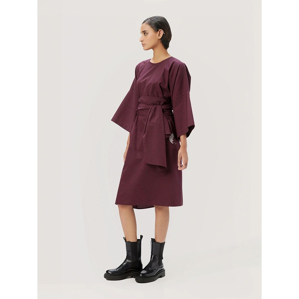Genes Lecoanet Hemant Women's Purple Solid Knee Length Dress with Belt (Set of 2)