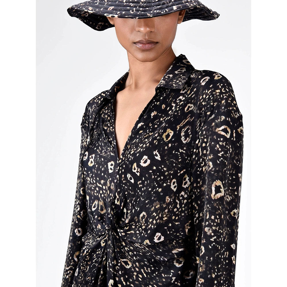 Genes Lecoanet Hemant Women's Black Printed Midi Length Dress