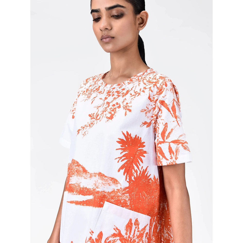 Genes Lecoanet Hemant Women's Orange Printed Knee Length Dress