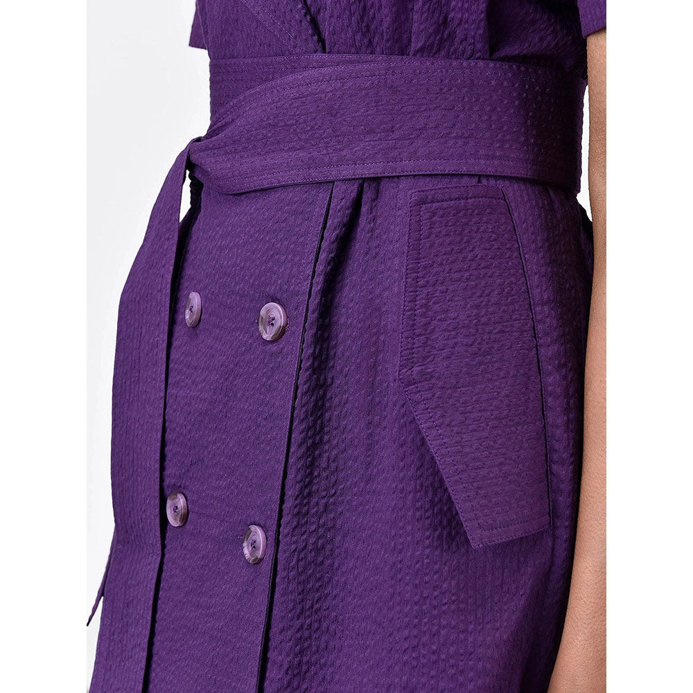 Genes Lecoanet Hemant Women's Purple Solid Knee Length Dress with Belt (Set of 2)