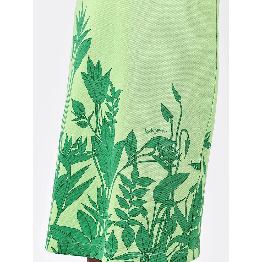 Genes Lecoanet Hemant Women's Green Floral Knee Length Dress