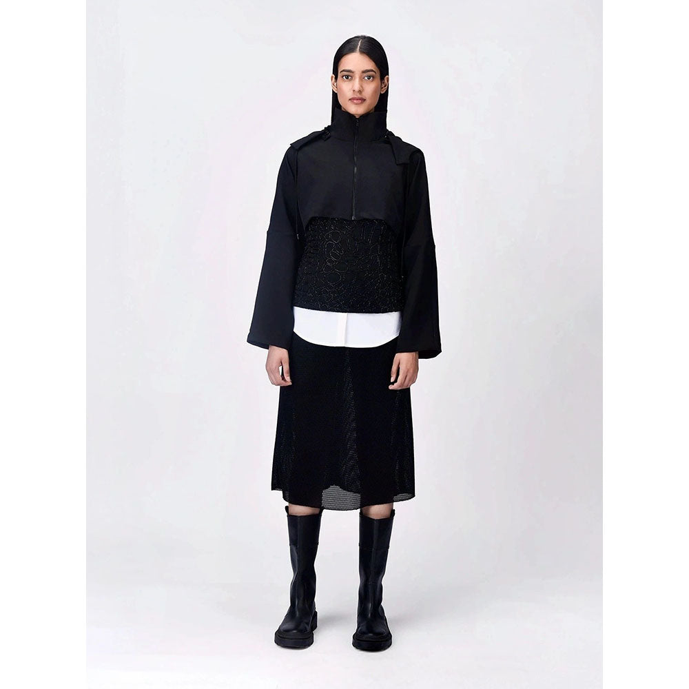 Genes Lecoanet Hemant Women Black Polyester Crepe Solid Regular Hoodie