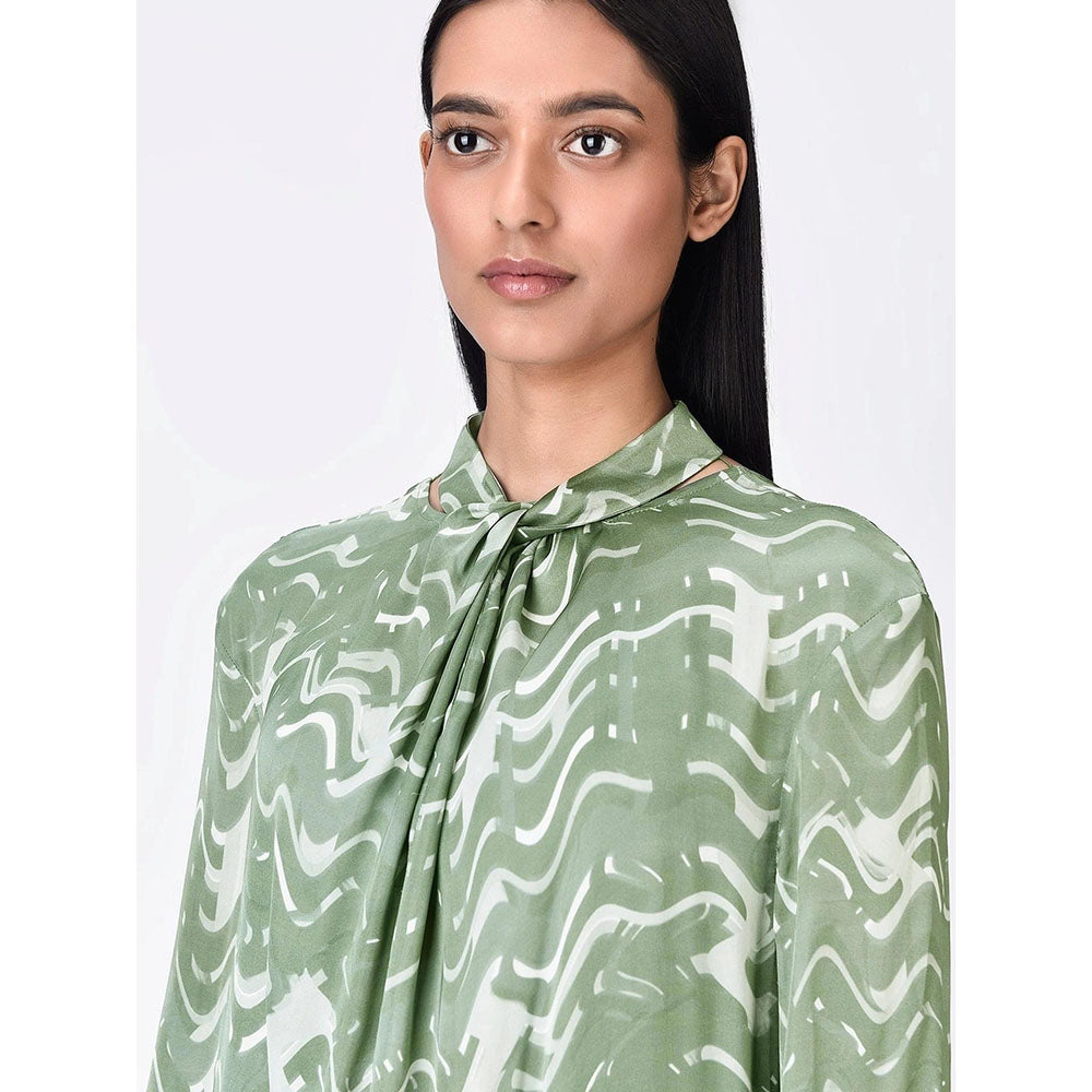 Genes Lecoanet Hemant Women Viscose Tie-Up Neck A-Line Dress