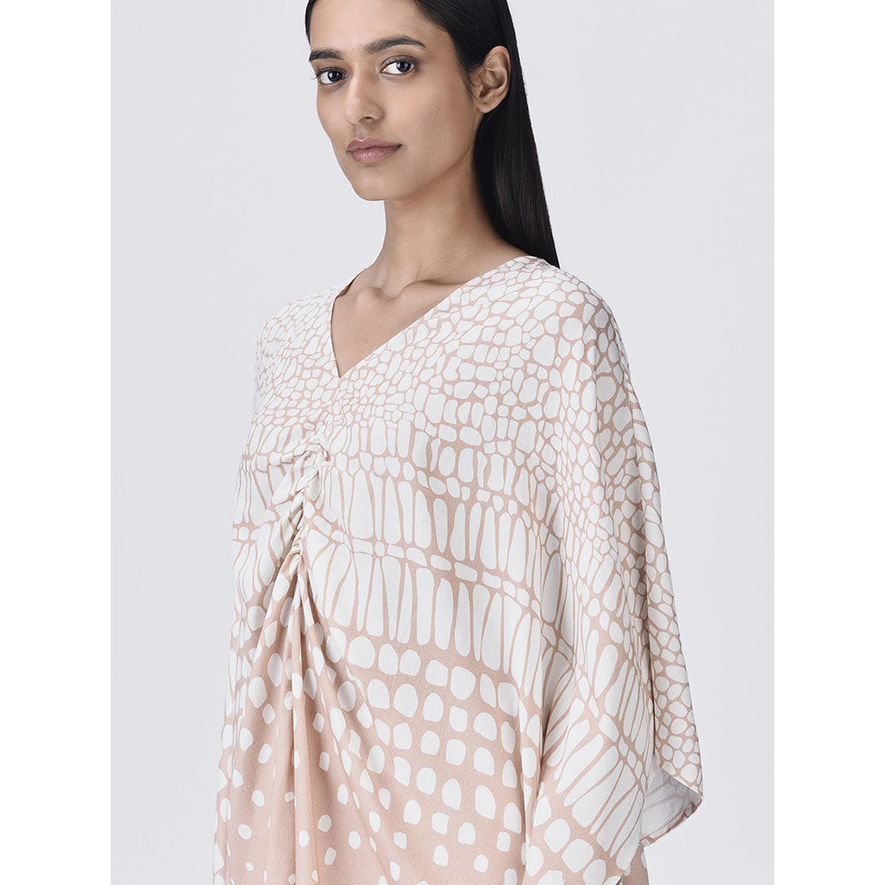 Genes Lecoanet Hemant Women's Pink V-Neck Printed Short A-Line Dress