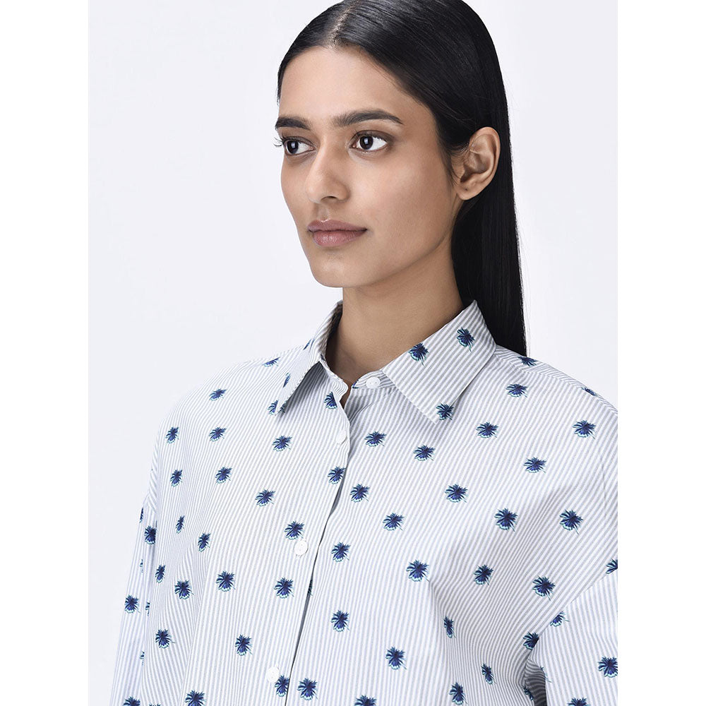 Genes Lecoanet Hemant Women's Grey Cotton Stripes Shirt Dress