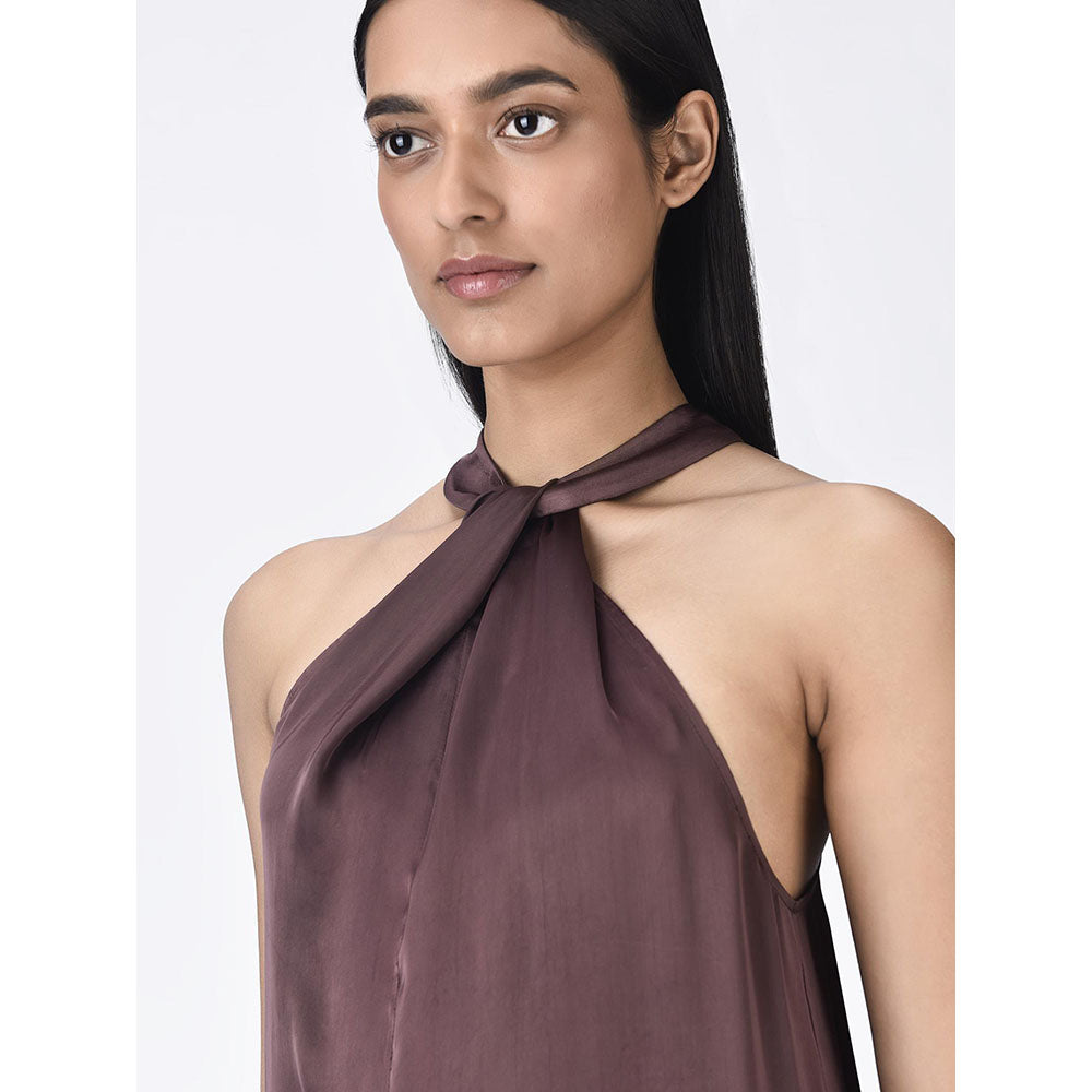 Genes Lecoanet Hemant Women's Halter Neck Brown A-Line Dress
